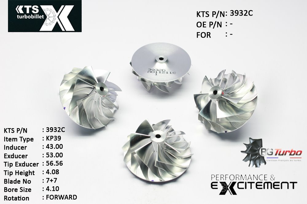 Turbo ROUE FORGÉE MFS PERFORMANCE - 7+7 PALES - INDUCER : 43 - EXDUCER : 53 - TYPE : KP39ANGLE : 65° - ROTATION : Forward - SUPER BACK : 2,81 - BORE SIZE : 4,1
